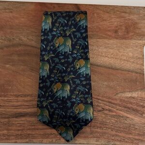 Mother and Baby Elephant Patterned Tie - Blue and Gold